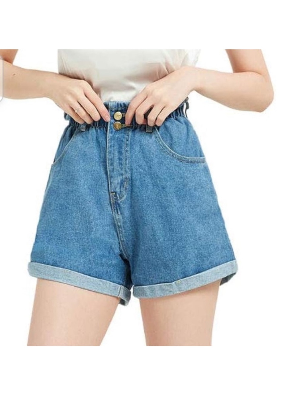 Plaid and Plain Paperbag Waist Shorts